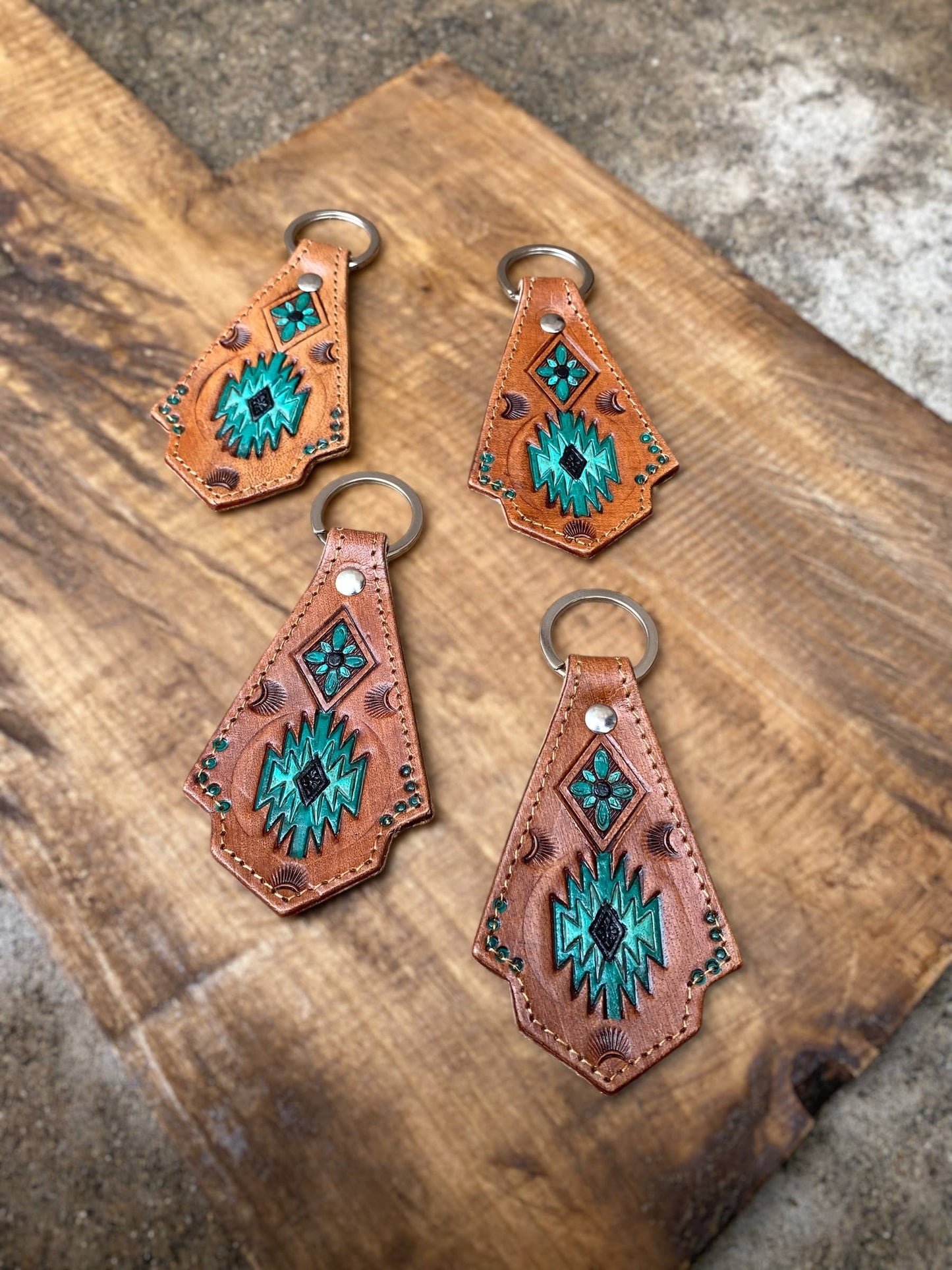 Aztec Leather Keychain | Embossed Aztec Pattern Faux Leather Key Ring Accessory