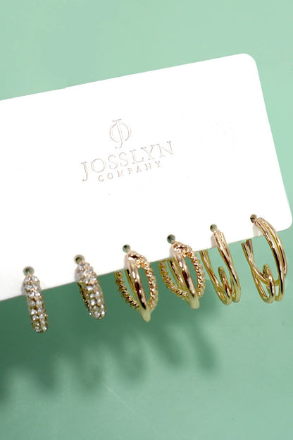 Rhinestone Glow Huggie Hoop Trio | Hypoallergenic Titanium Post Earrings