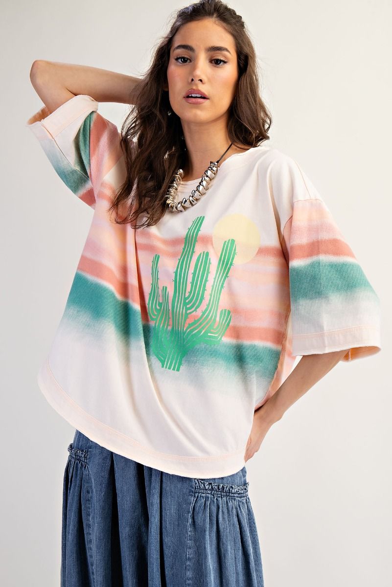 Sunset Dreams By Easel – Dreamy Desert Cactus Art Tee 🌵✨
