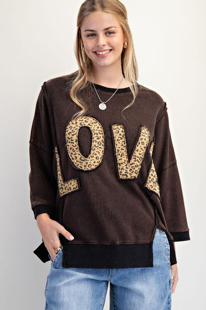 Love Patch Washed Terry Pullover – Relaxed Fit Boutique Sweatshirt