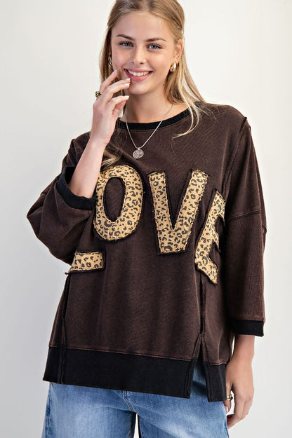 Love Patch Washed Terry Pullover – Relaxed Fit Boutique Sweatshirt