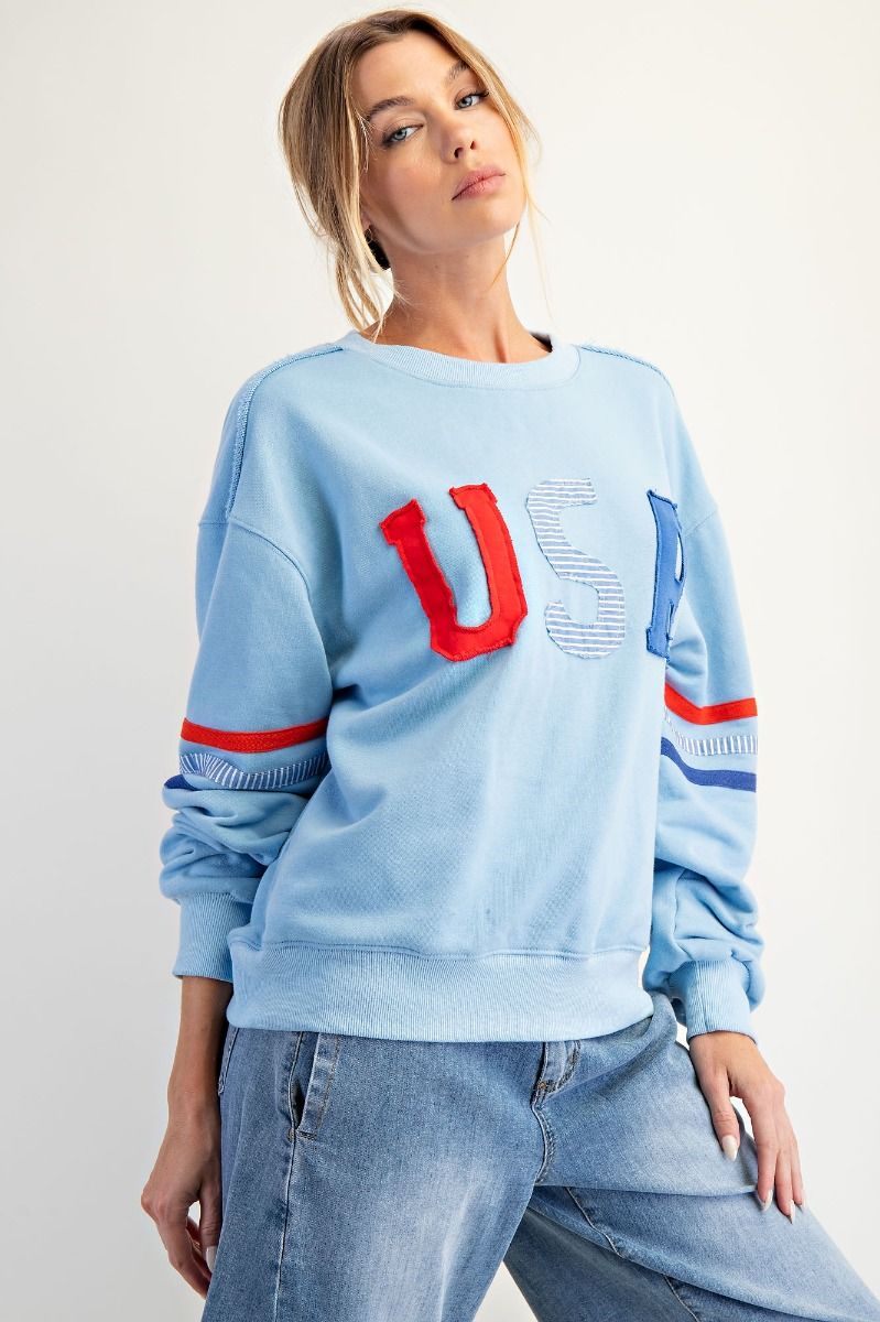 USA Patch Front Soft Washed Pullover – Easel Cozy Oversized Sweatshirt