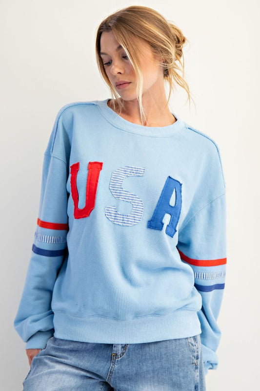 USA Patch Front Soft Washed Pullover – Easel Cozy Oversized Sweatshirt