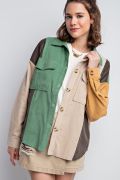 Easel PLUS SIZE-COLOR BLOCK CORDUROY SHIRT / SHAKET