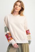 Easel PLUS SIZE-PRINT MIX TERRY KNIT PULLOVER