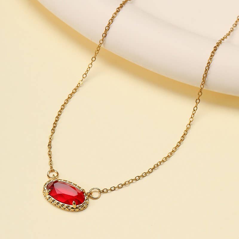 Emerald Glow Bezel Necklace | Gold Oval Gemstone Pendant Necklace