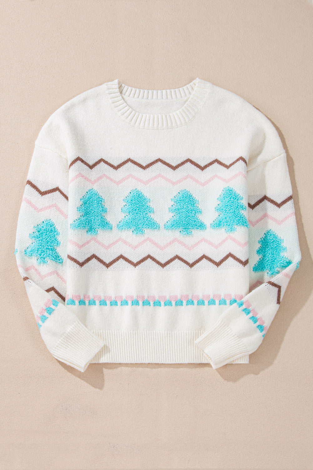 Winter Wonderland Sweater | White Christmas Tree Knit Pullover
