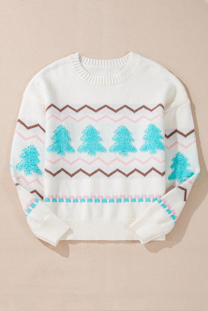 Winter Wonderland Sweater | White Christmas Tree Knit Pullover