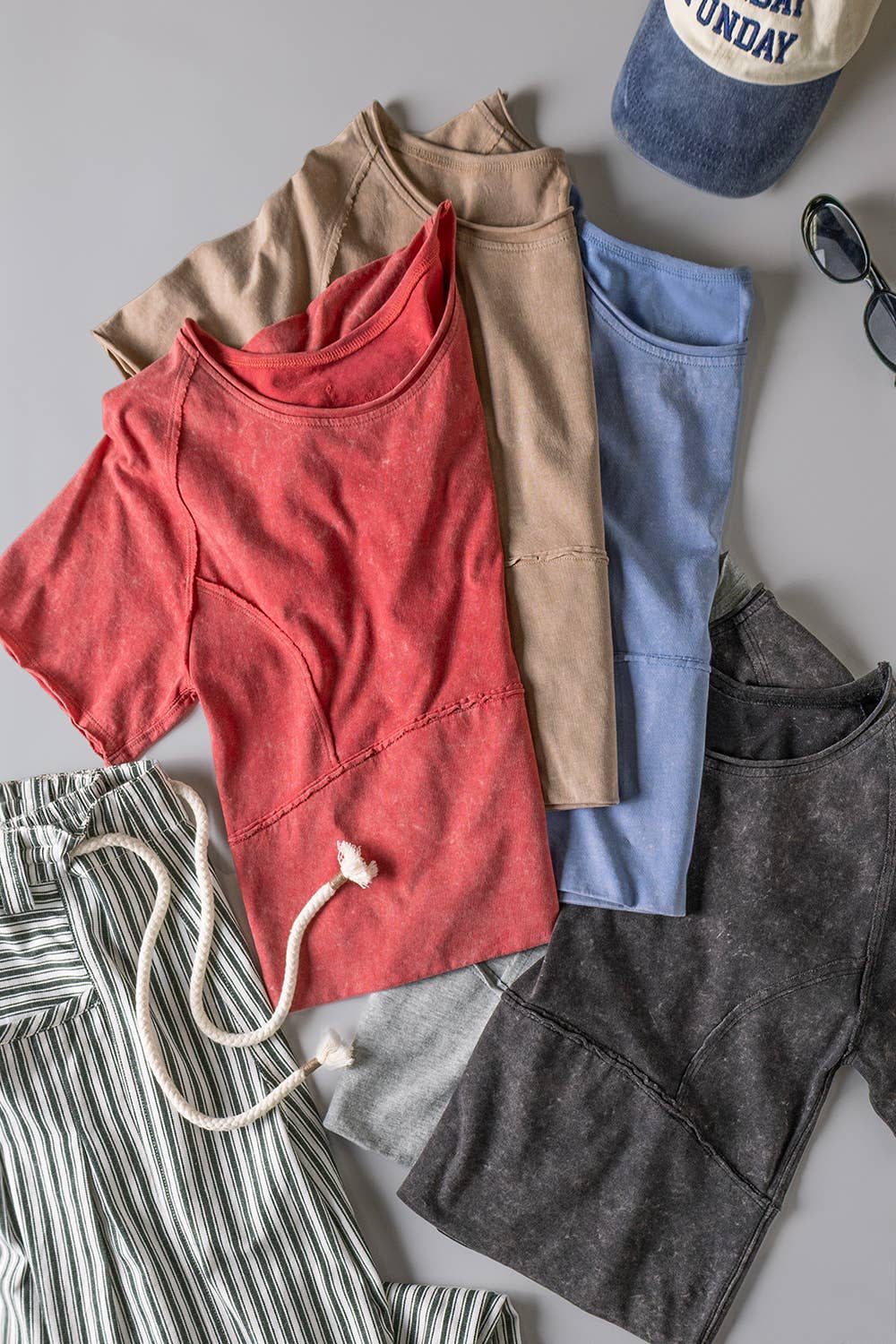 Mineral Washed Fitted Crop Top | Raw Edge Short Sleeve Tee