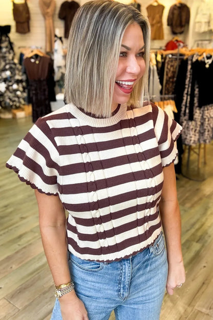 ~PREORDER~ Cocoa Cable Stripe Short Sleeve Sweater ~PREORDER~