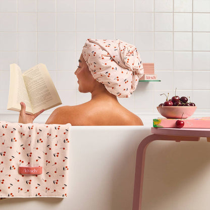 Satin-Lined Flexi Shower Cap – Cherry Print 🚿 Cute, Comfy & Hair-Friendly by Kitsch