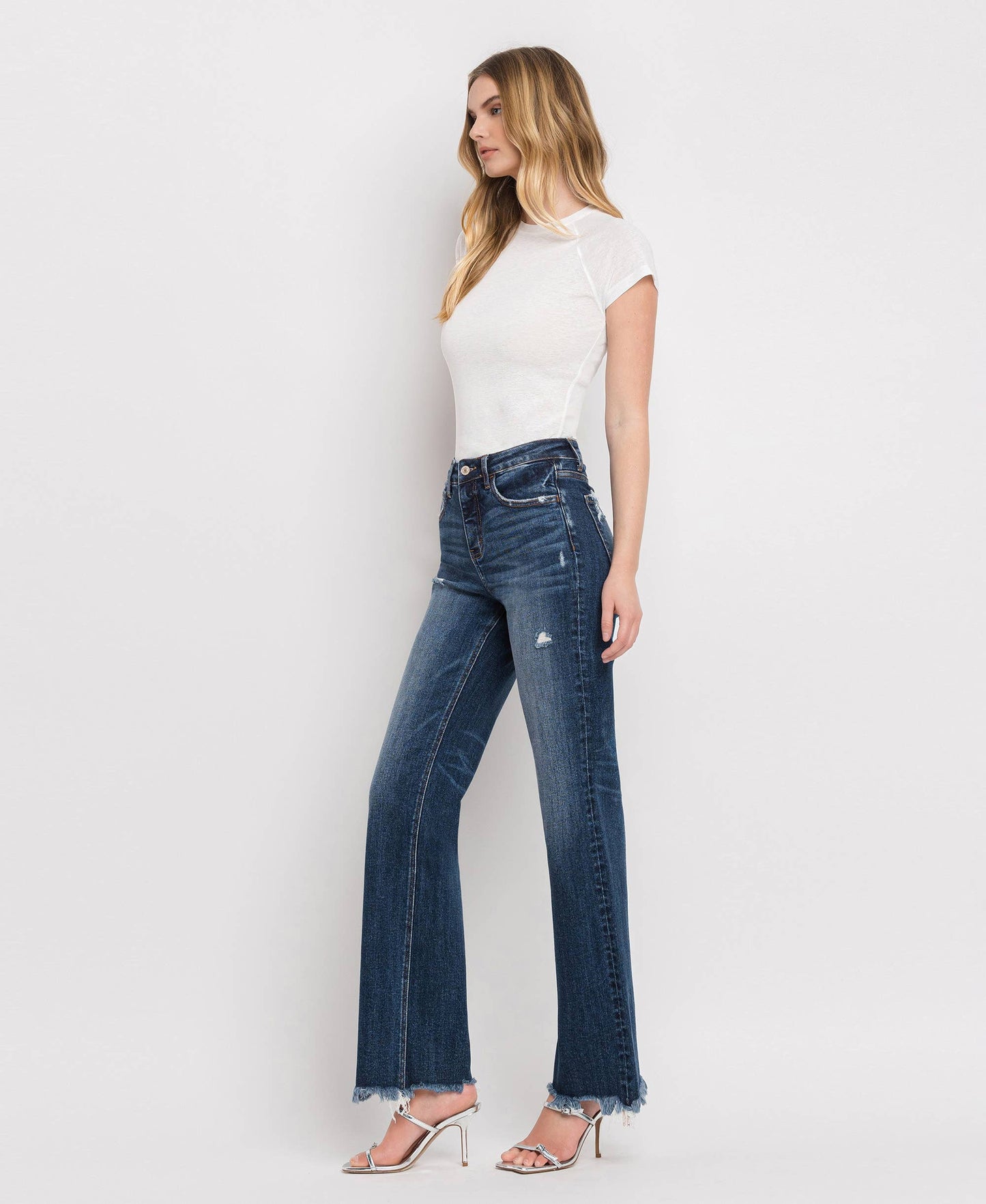 TUMMY CONTROL HIGH RISE FRAYED HEM DAD JEANS LOVERVET BY VERVET