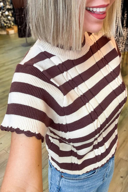 ~PREORDER~ Cocoa Cable Stripe Short Sleeve Sweater ~PREORDER~