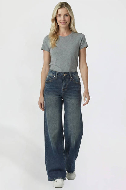 Kayla High Rise Wide Leg Jeans | YMI Premium Stretch Light Wash Denim