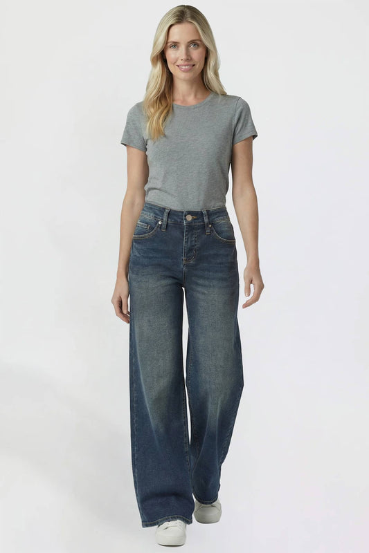 Kayla High Rise Wide Leg Jeans | YMI Premium Stretch Light Wash Denim