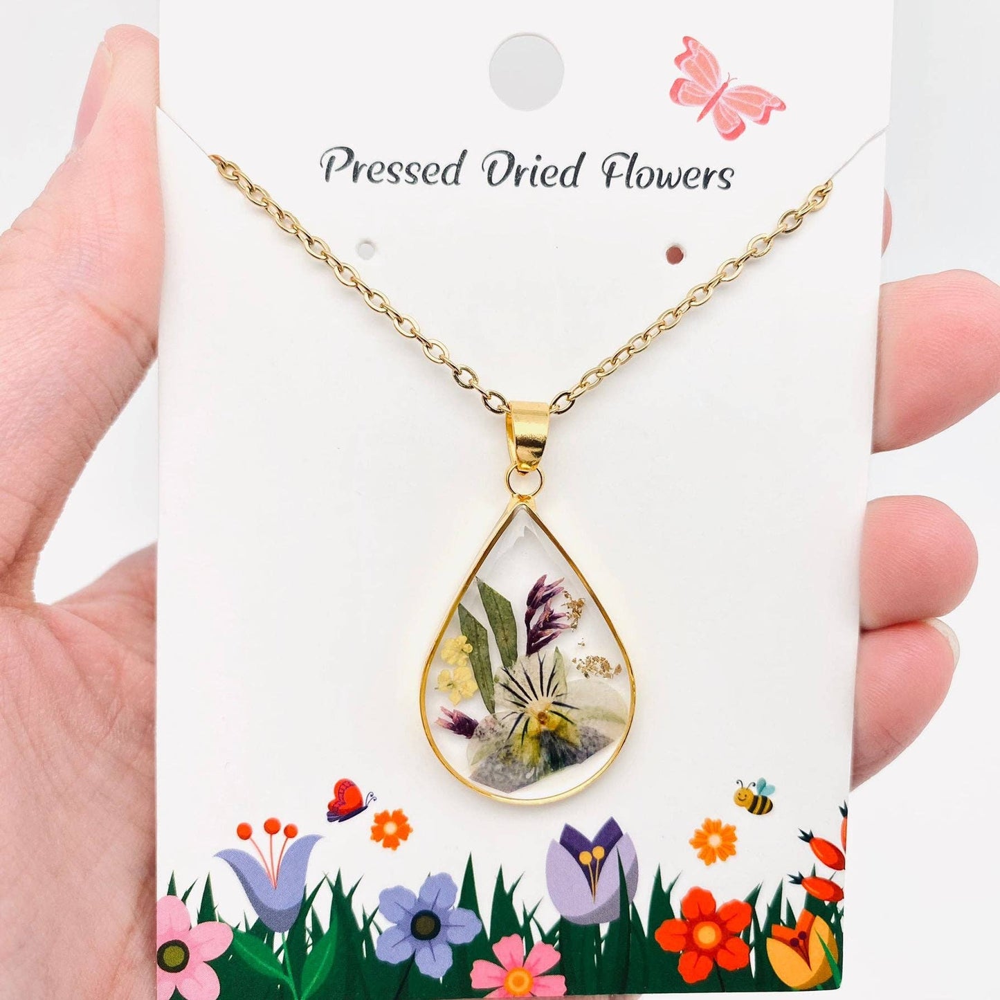 Genuine Pressed Dried Flower Floral Charm Necklace - PDF