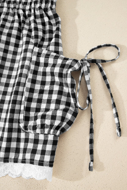 ~PREORDER ~ Black Gingham Lace Trim Pocket Shorts ~PREORDER ~