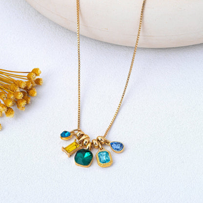 Gem Garden Necklace | Gold Multi-Color Crystal Charm Pendant Necklace