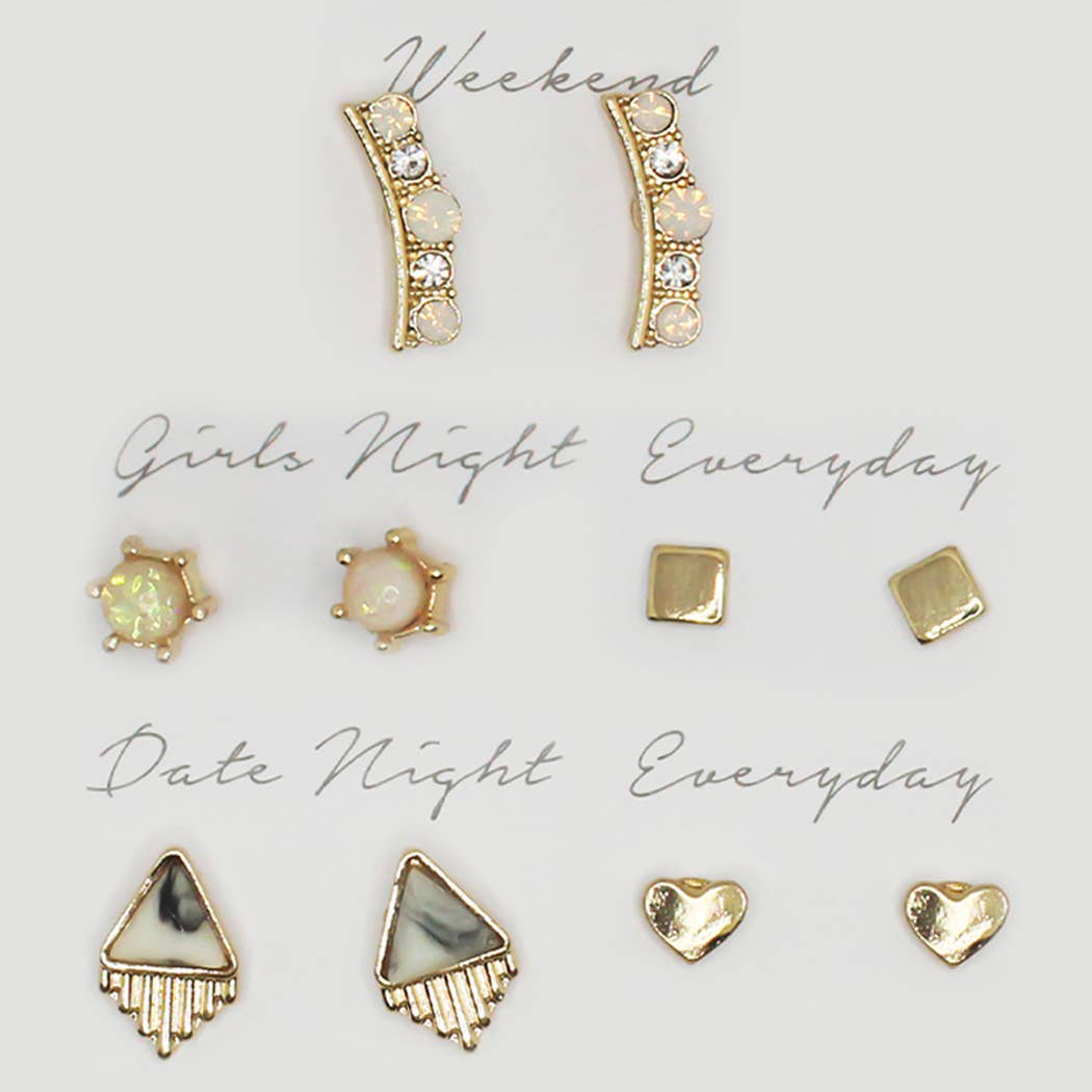 5 Pairs Multipack Stud Earrings Set with Gift Box