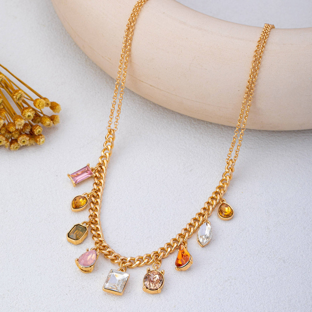 Golden Hour Charm Necklace | Earth Tone Crystal Charm Necklace