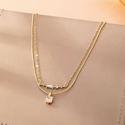 Bar None Sparkle Necklace | Layered Crystal Bar & Solitaire Square Necklace