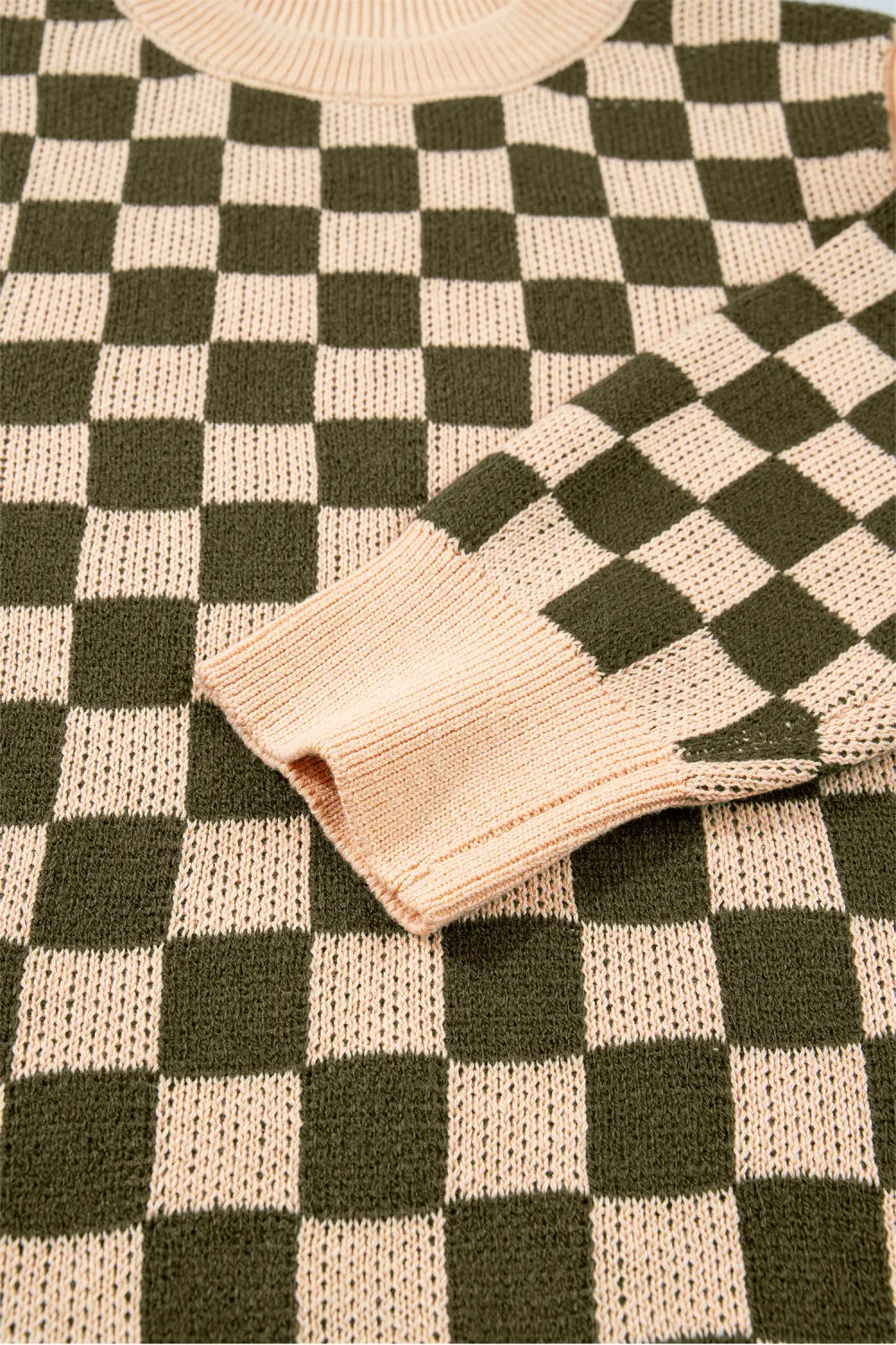 ~PREORDER~ Check Me Out Olive & Tan Checkered Knit Sweater ~PREORDER~