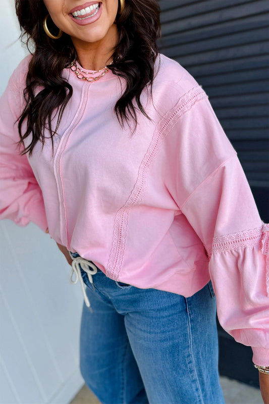 ~PREORDER~ Pretty in Pink Lace Detail Raw Seam Sweatshirt ~PREORDER~