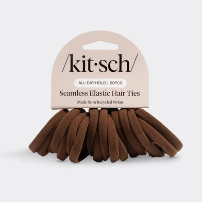 Recycled Fabric Seamless Hair Elastics 20pc Set - Chocolate by Kitsch