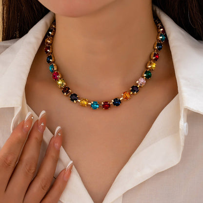 Rainbow Luxe Tennis Necklace | Multi-Color Glass Crystal Necklace