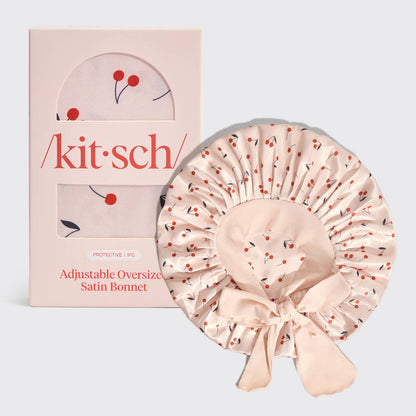 Oversized Satin Bonnet – Cherry Print Beauty Sleep Essential 🌙💤 by Kitsch