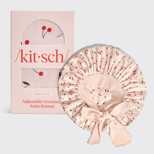 Oversized Satin Bonnet – Cherry Print Beauty Sleep Essential 🌙💤 by Kitsch