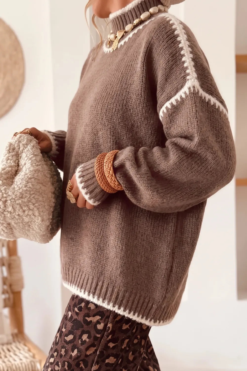 ~PREORDER~ Fireside Contrast Stitch Mock Neck Sweater ~PREORDER~