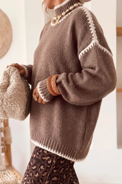 ~PREORDER~ Fireside Contrast Stitch Mock Neck Sweater ~PREORDER~
