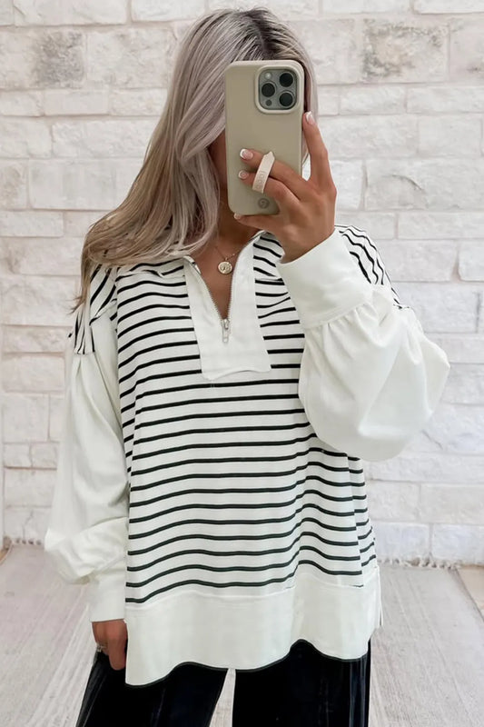 ~PREORDER~ Black & White Half-Zip Stripe Pullover ~PREORDER~