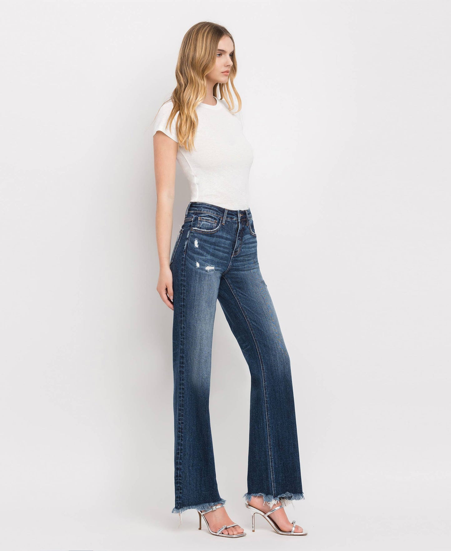 TUMMY CONTROL HIGH RISE FRAYED HEM DAD JEANS LOVERVET BY VERVET