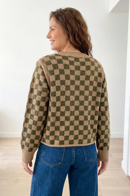 ~PREORDER~ Check Me Out Olive & Tan Checkered Knit Sweater ~PREORDER~