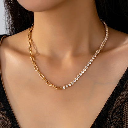 Spark Link Necklace | Gold Rhinestone & Link Chain Statement Necklace