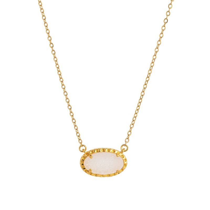 Emerald Glow Bezel Necklace | Gold Oval Gemstone Pendant Necklace