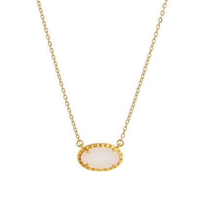 Emerald Glow Bezel Necklace | Gold Oval Gemstone Pendant Necklace