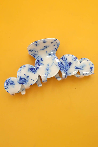 Vintage Toile Porcelain Hair Claw Clip | Blue & White Half Moon Claw Clip