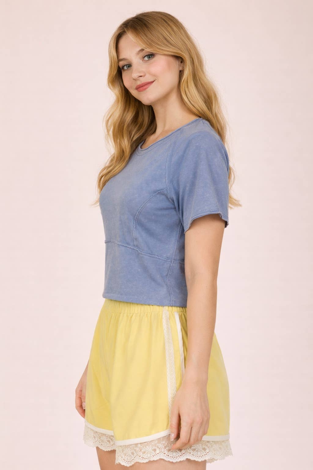 Mineral Washed Fitted Crop Top | Raw Edge Short Sleeve Tee