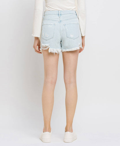 Vintage Edge Super High Rise Distressed Mom Shorts – Non Stretch Denim Cutoffs V2880 Vervet