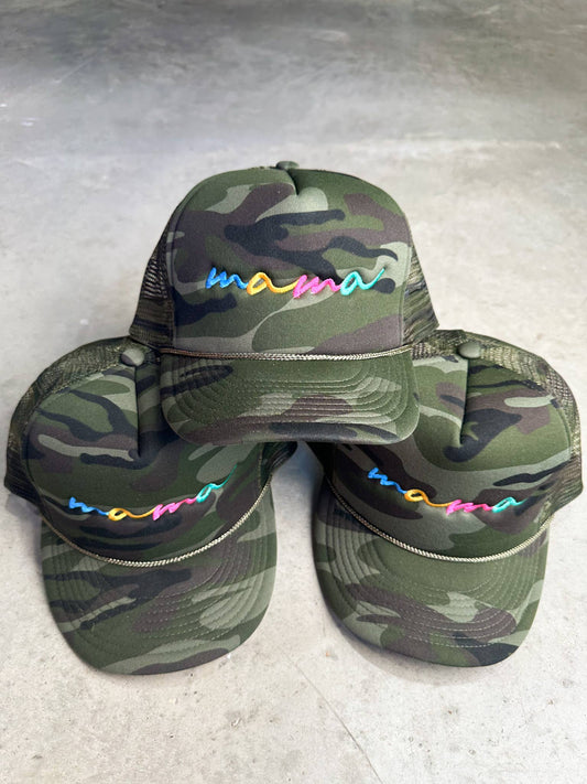 Cool Mama Camo Trucker Hat | Multi Color Embroidered Foam Cap
