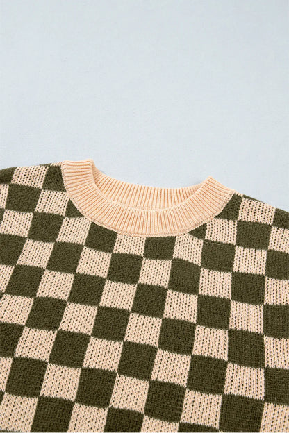 ~PREORDER~ Check Me Out Olive & Tan Checkered Knit Sweater ~PREORDER~