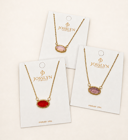 Emerald Glow Bezel Necklace | Gold Oval Gemstone Pendant Necklace