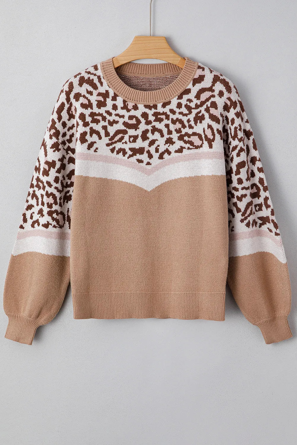 🤎 Wild Heart Color Block Leopard Knit Sweater