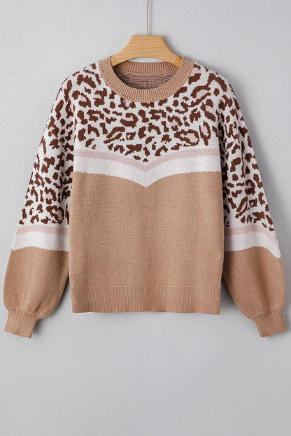 🤎 Wild Heart Color Block Leopard Knit Sweater