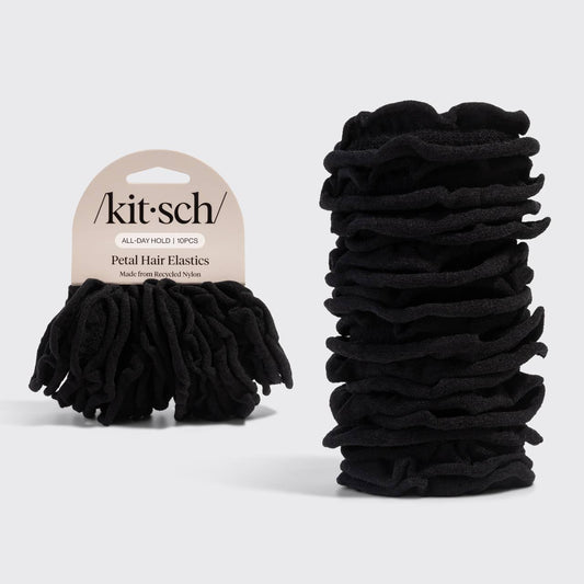 Recycled Fabric Petal Hair Elastics 10pc Set - Black by Kitsch