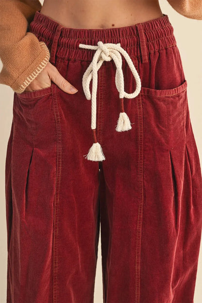 ~PREORDER~ Racing Red Drawstring Corduroy Barrel Pants ~PREORDER~
