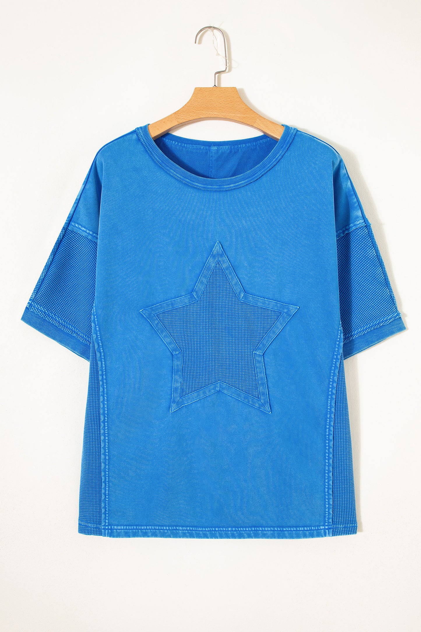~PREORDER ~ Blue Mineral Wash Star Mesh Patchwork Oversize Tee ~PREORDER ~